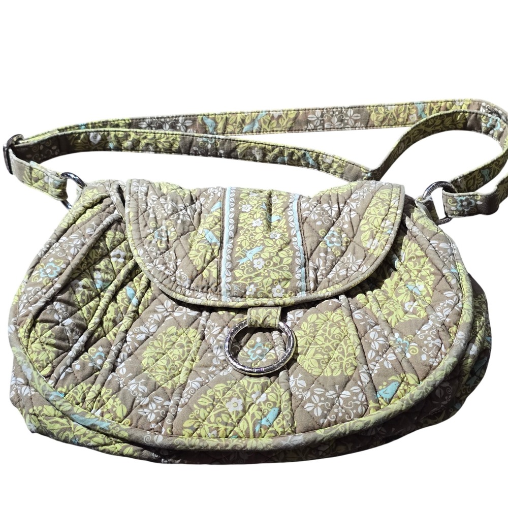 Vera Bradley Quilted Shoulder Bag Tan Yellow Bird Floral Print Double Strap